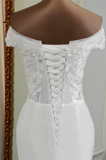 BMbridal Elegant Off-the-Shoulder Sleeveless White Mermaid Wedding Dresses with Beadings_8