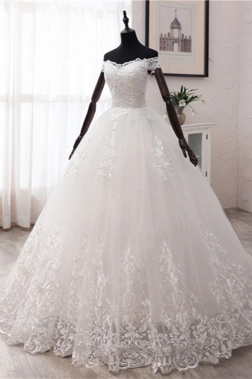 BMbridal Ball Gown Off-the-Shoulder Lace Appliques Wedding Dresses White Tulle Sleeveless Bridal Gowns_5