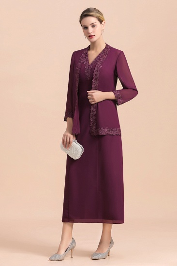BMbridal Elegant V-Neck SLeeveless Apppliques Grape Mother of Bride Dress with Wraps_8