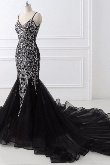 BMbridal Gorgeous Spaghetti Straps Black Mermaid Prom Dresses with Rhinestones Online_4