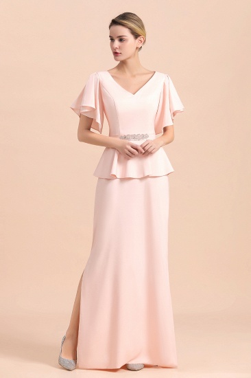 BMbridal Glamorous Kleider für die Brautmutter mit V-Ausschnitt und Frontschlitz mit Perlenbesatz Schärpe_6