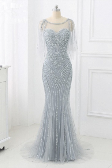 BMbridal Elegant Tulle Jewel Beadings Mermaid Prom Dresses with Ruffles Online_2