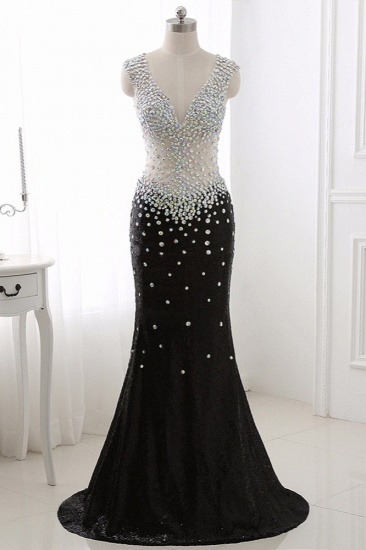 BMbridal Sparkly Sequined V-Neck Burgundy Mermaid Prom Dresses with Rhinestone Top_8