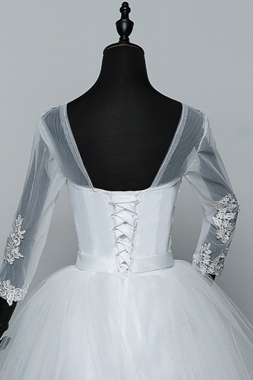 BMbridal Gorgeous Jewel Tulle Lace White Wedding Dresses 3/4 Sleeves Appliques Bridal Gowns On Sale_7