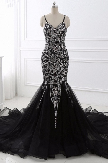 BMbridal Gorgeous Spaghetti Straps Black Mermaid Prom Dresses with Rhinestones Online_1
