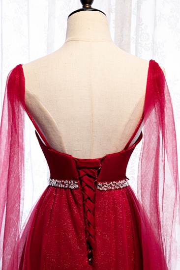 BMbridal Stunning Spaghetti Straps Tulle Burgundy Prom Dresses V-Neck Sleeveless Sequins Evening Dresses Online_6