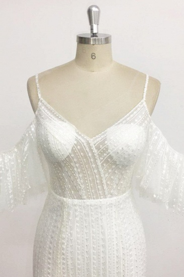 BMbridal Stylish Sleeveless V-Neck Ivory Wedding Dresses Spaghetti Straps Pearls Bridal Gowns On Sale_5