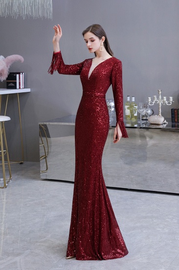 BMbridal Gorgeous Sequins Long Sleeve Prom Dress V-Neck Mermaid Evening Gowns_23