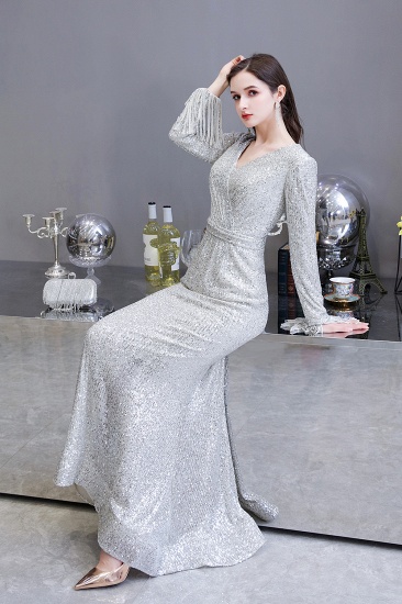BMbridal Gorgeous Sequins Long Sleeve Prom Dress V-Neck Mermaid Evening Gowns_13