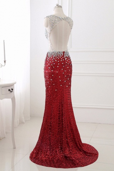BMbridal Sparkly Sequined V-Neck Burgundy Mermaid Prom Dresses with Rhinestone Top_5