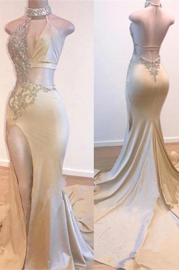 Bmbridal Champagne Sleeveless Prom Dress Mermaid Backless With Split_1