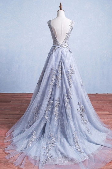 BMbridal Elegant Jewel Tulle Lace Prom Dresses Sleeveless Appliques Ruffles Party Dresses On Sale_3