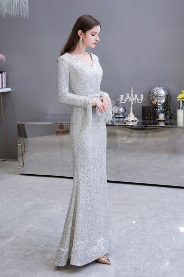 BMbridal Gorgeous Sequins Long Sleeve Prom Dress V-Neck Mermaid Evening Gowns_9