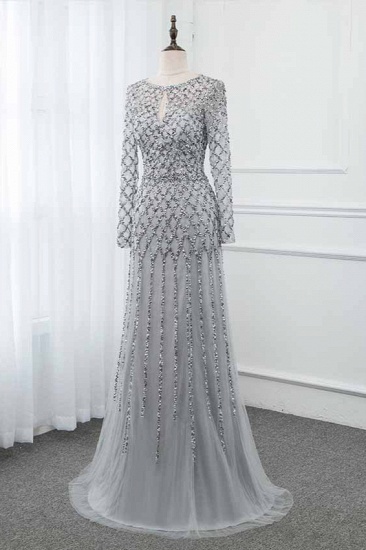BMbridal Elegant Tulle Jewel Rhinestones Prom Dresses with Long Sleeves_9