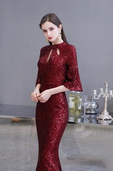 BMbridal Burgundy Half Sleeve Sequins Prom Dress Long Party Gowns Online_5