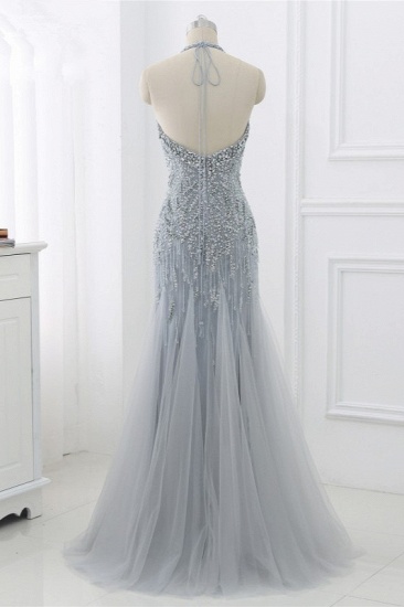 BMbridal Elegant Tulle Halter Rhinestones Mermaid Prom Dresses Sleeveless Appliques Online_9