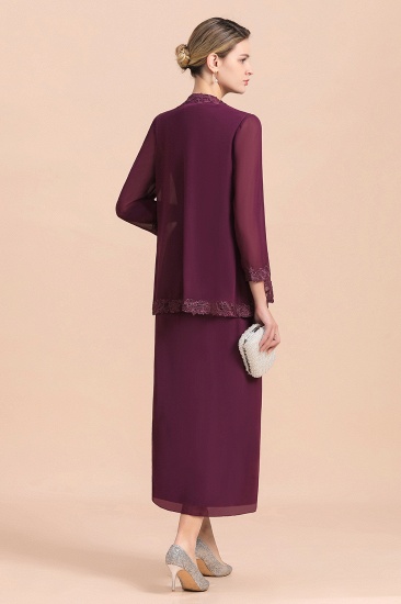 BMbridal Elegant V-Neck SLeeveless Apppliques Grape Mother of Bride Dress with Wraps_3