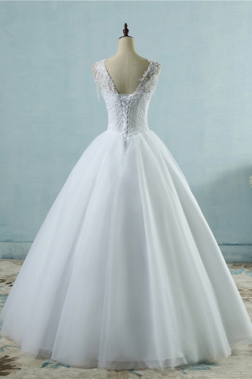 BMbridal Glamorous Straps Sweetheart White Wedding Dress Sleeveless Appliques Beadings Bridal Gowns_3
