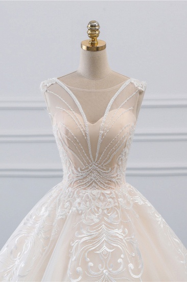 BMbridal Glamorous Sleeveless Jewel Pink Brautkleider Tüll Rüschen Brautkleider mit Applikationen Online_5