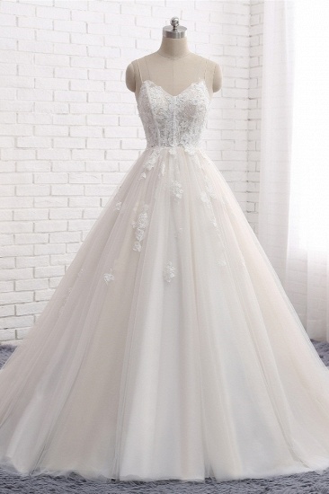 BMbridal Affordable Spaghetti Straps Sleeveless Lace Wedding Dresses A-line Tulle Ruffles Bridal Gowns On Sale_1
