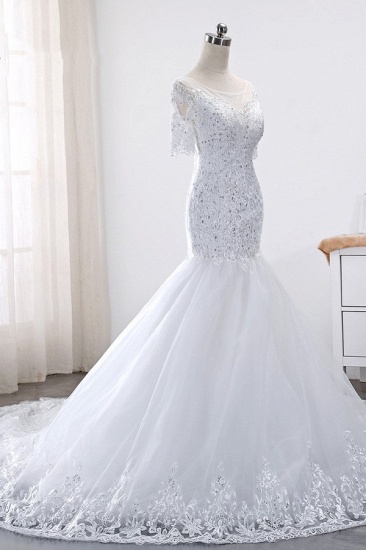 BMbridal Glamorous Jewel Tulle Lace Wedding Dress Mermaid Short Sleeves Beading Bridal Gowns Online_4