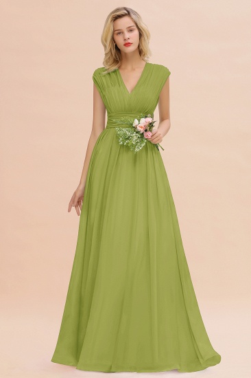BMbridal Elegant Chiffon V-Neck Ruffle Long Bridesmaid Dresses Affordable_34