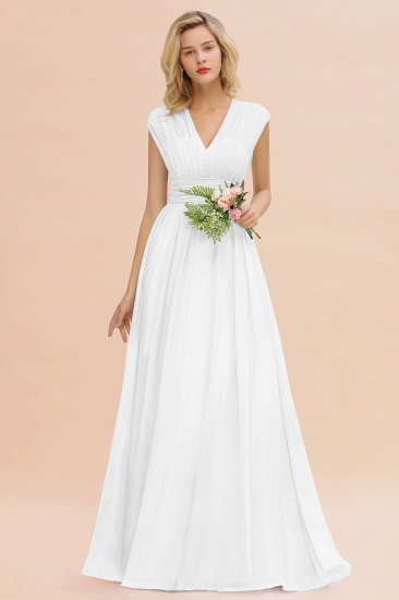 Elegantes bodenlanges Brautjungfernkleid aus Chiffon mit V-Ausschnitt und Rüschen_1