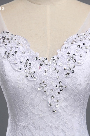BMbridal Stylish V-Neck White Lace Mermaid Wedding Dress Appliques Sleeveless Sequins Bridal Gowns_5