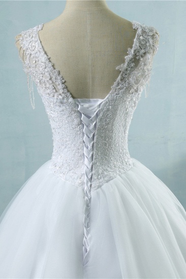 BMbridal Glamorous Straps Sweetheart White Wedding Dress Sleeveless Appliques Beadings Bridal Gowns_6