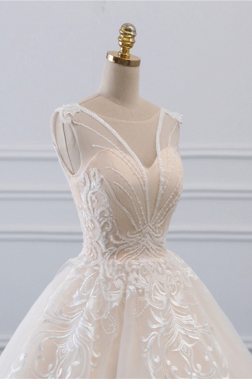 BMbridal Glamorous Sleeveless Jewel Pink Brautkleider Tüll Rüschen Brautkleider mit Applikationen Online_6