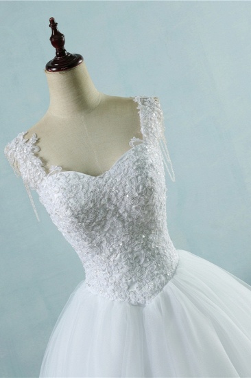 BMbridal Glamorous Straps Sweetheart White Wedding Dress Sleeveless Appliques Beadings Bridal Gowns_5