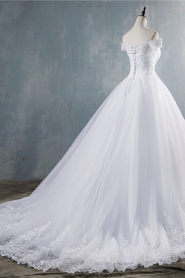 BMbridal Gorgeous Off-the-Shoulder White Tulle Wedding Dress Lace Appliques Bridal Gowns On Sale_7