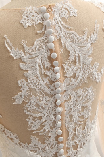 BMbridal Elegantes Juwel Meerjungfrau-Spitze-Hochzeitskleid mit langen Ärmeln weiße Applikationen Brautkleider im Angebot_6