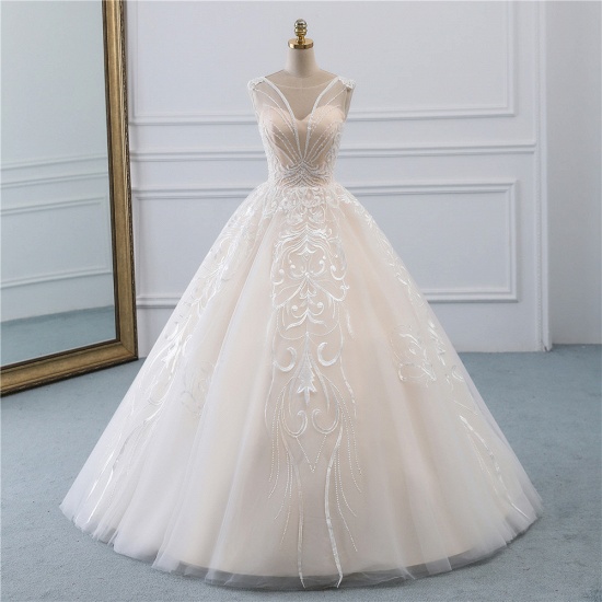 BMbridal Glamorous Sleeveless Jewel Pink Brautkleider Tüll Rüschen Brautkleider mit Applikationen Online_8