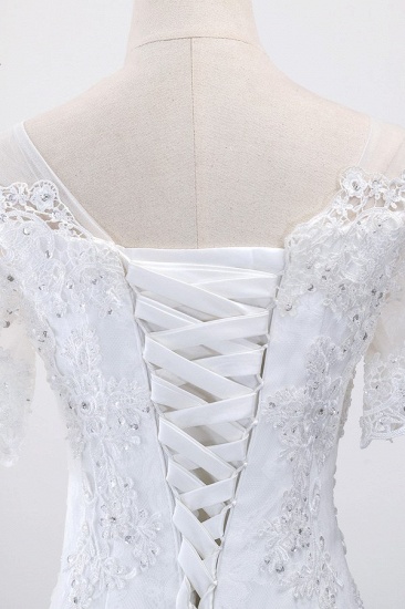 BMbridal Glamorous Jewel Tulle Lace Wedding Dress Mermaid Short Sleeves Beading Bridal Gowns Online_7