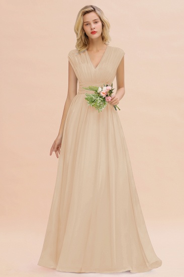 Elegantes bodenlanges Brautjungfernkleid aus Chiffon mit V-Ausschnitt und Rüschen_14