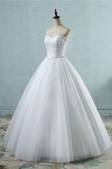BMbridal Affordable Strapless Tulle Lace Wedding Dresses Sweetheart Sleeveless Bridal Gowns with Pearls Online_4