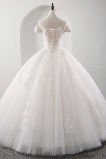 BMbridal Gorgeous Off-the-shoulder Pink A-line Wedding Dresses Tulle Ruffles Bridal Gowns With Appliques Online_3