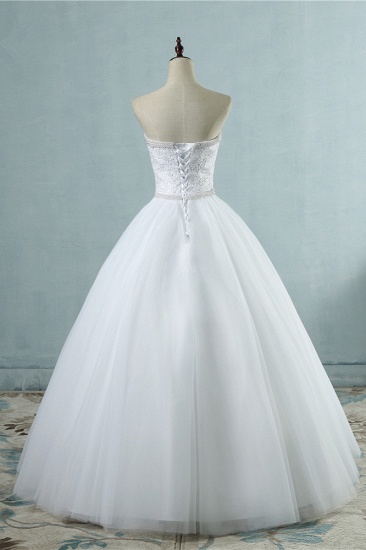 BMbridal Affordable Strapless Tulle Lace Wedding Dresses Sweetheart Sleeveless Bridal Gowns with Pearls Online_3