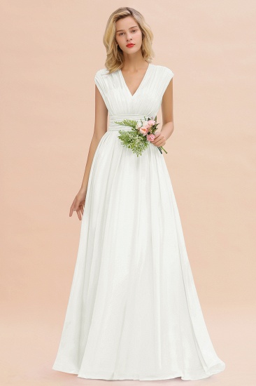 Elegantes bodenlanges Brautjungfernkleid aus Chiffon mit V-Ausschnitt und Rüschen_2