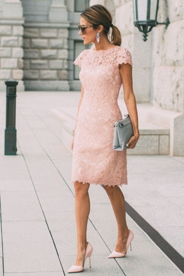 Bmbridal Pink Short Sleeves Lace Abendkleid Knielang Online