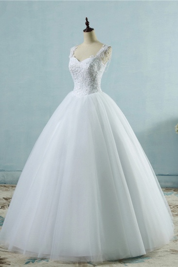 BMbridal Glamorous Straps Sweetheart White Wedding Dress Sleeveless Appliques Beadings Bridal Gowns_4