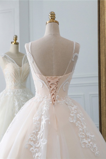 BMbridal Glamorous Sleeveless Jewel Pink Brautkleider Tüll Rüschen Brautkleider mit Applikationen Online_7