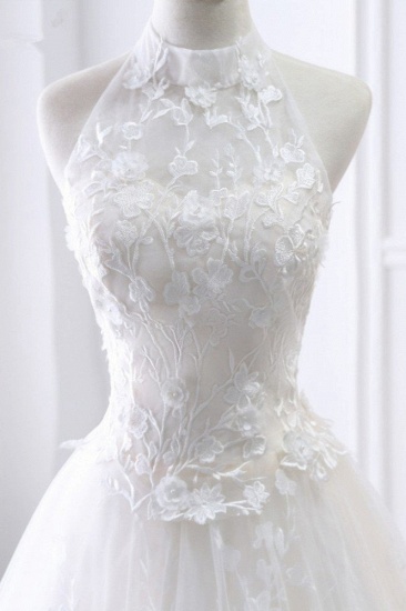BMbridal Elegant A-Line Halter Tulle White Wedding Dress Sleeveless Appliques Bridal Gowns On Sale_7