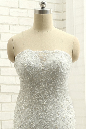 BMbridal Elegant Bateau White Mermaid Wedding Dresses With Appliques Ruffles Lace Bridal Gowns On Sale_5