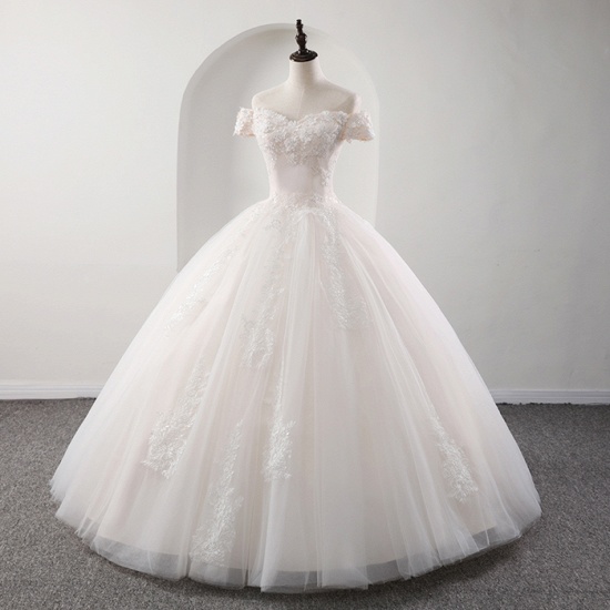 BMbridal Gorgeous Off-the-shoulder Pink A-line Wedding Dresses Tulle Ruffles Bridal Gowns With Appliques Online_7