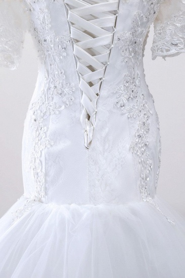 BMbridal Glamorous Jewel Tulle Lace Wedding Dress Mermaid Short Sleeves Beading Bridal Gowns Online_6