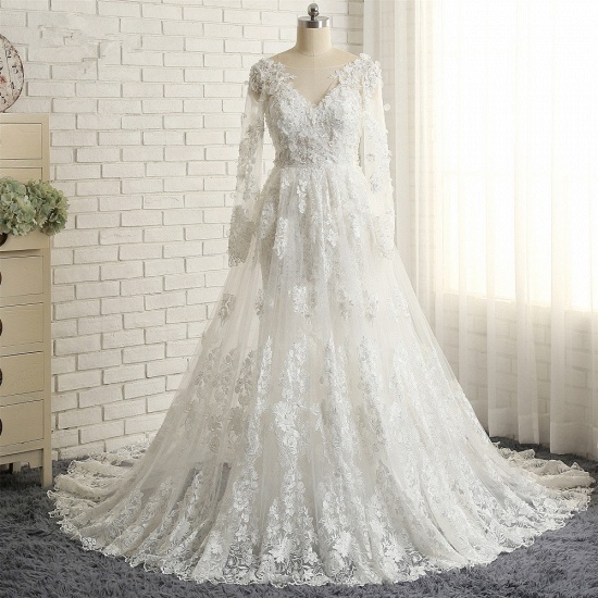 BMbridal Glamorous White Mermaid Lace Wedding Dresses With Appliques Longsleeves Jewel Bridal Gowns On Sale_6
