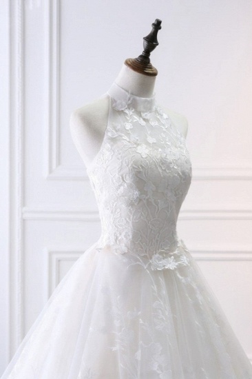 BMbridal Elegant A-Line Halter Tulle White Wedding Dress Sleeveless Appliques Bridal Gowns On Sale_8