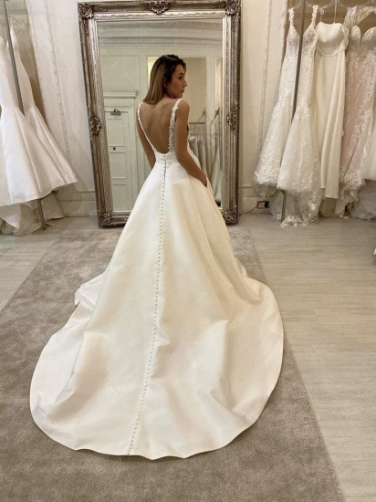 BMbridal V-Neck Sleeveless Wedding Dress Ivory Lace Bridal Gowns_5